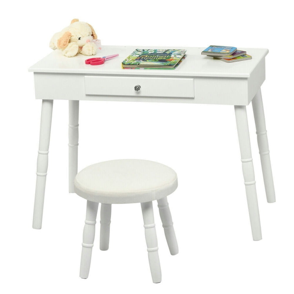 Hommoo Kids Vanity Makeup Table and Chair Set Make Up Stool-White, Kids Makeup Vanity for Girls Kids Image 5