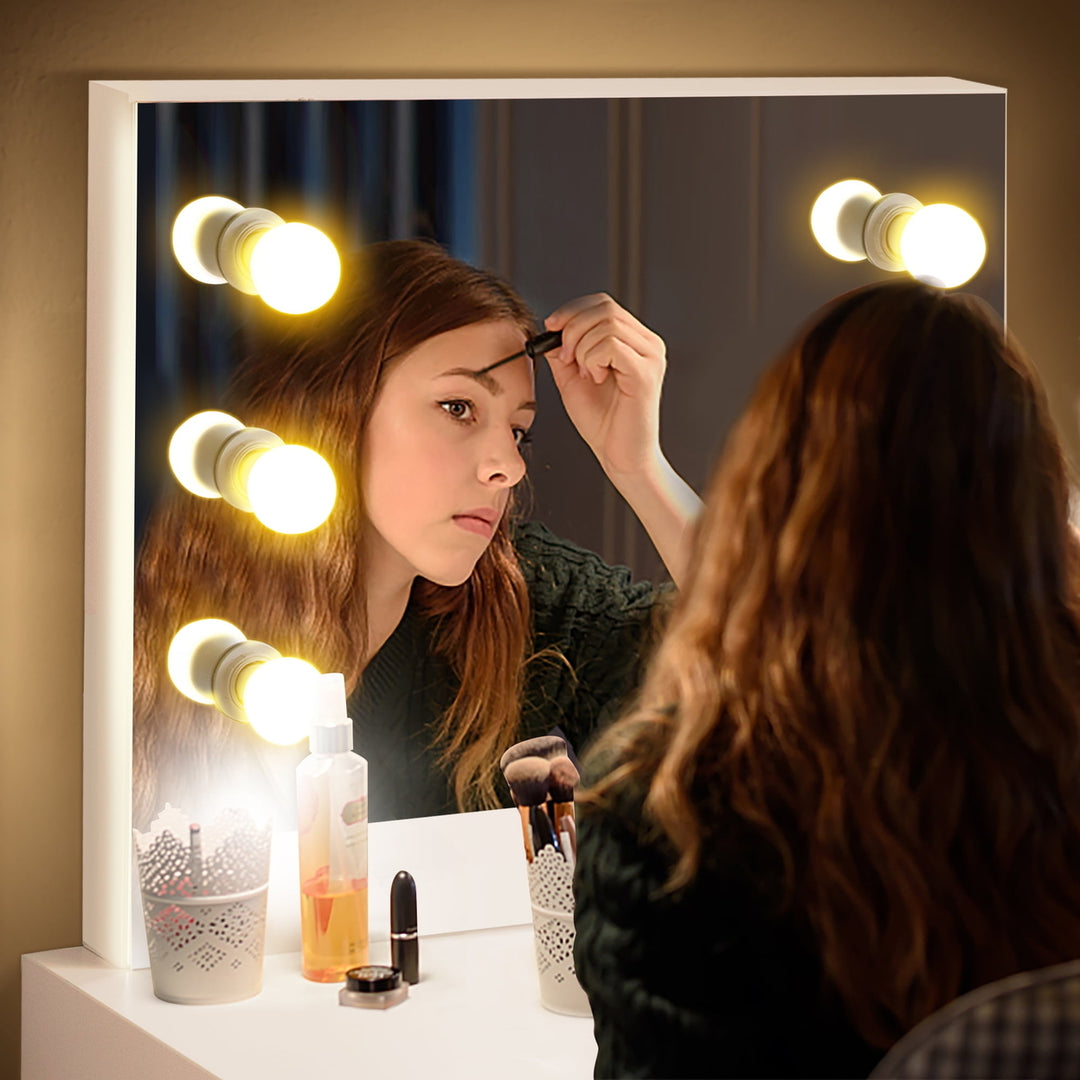 Hommoo Makeup Vanity with LED Lighted Mirror, Mid-Century Dressing Table for Writing Study Bedroom, White Image 2