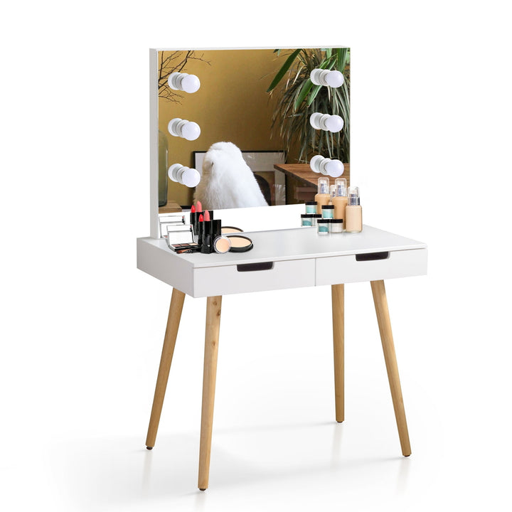 Hommoo Makeup Vanity with LED Lighted Mirror, Mid-Century Dressing Table for Writing Study Bedroom, White Image 4