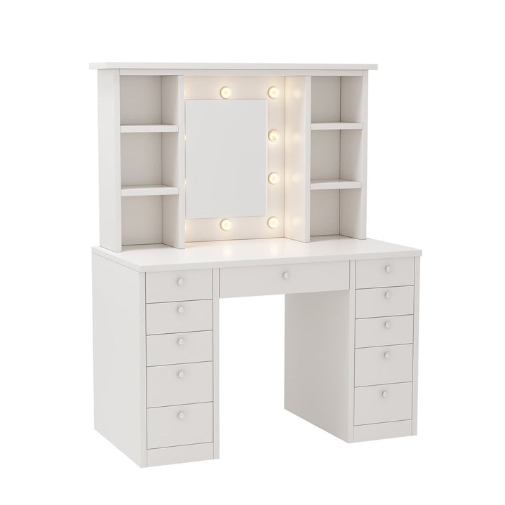 Hommoo Large Makeup Vanity Desk, Modern Vanity Set with Mirror and LED Lights for Bedroom, WhiteandGold Image 3