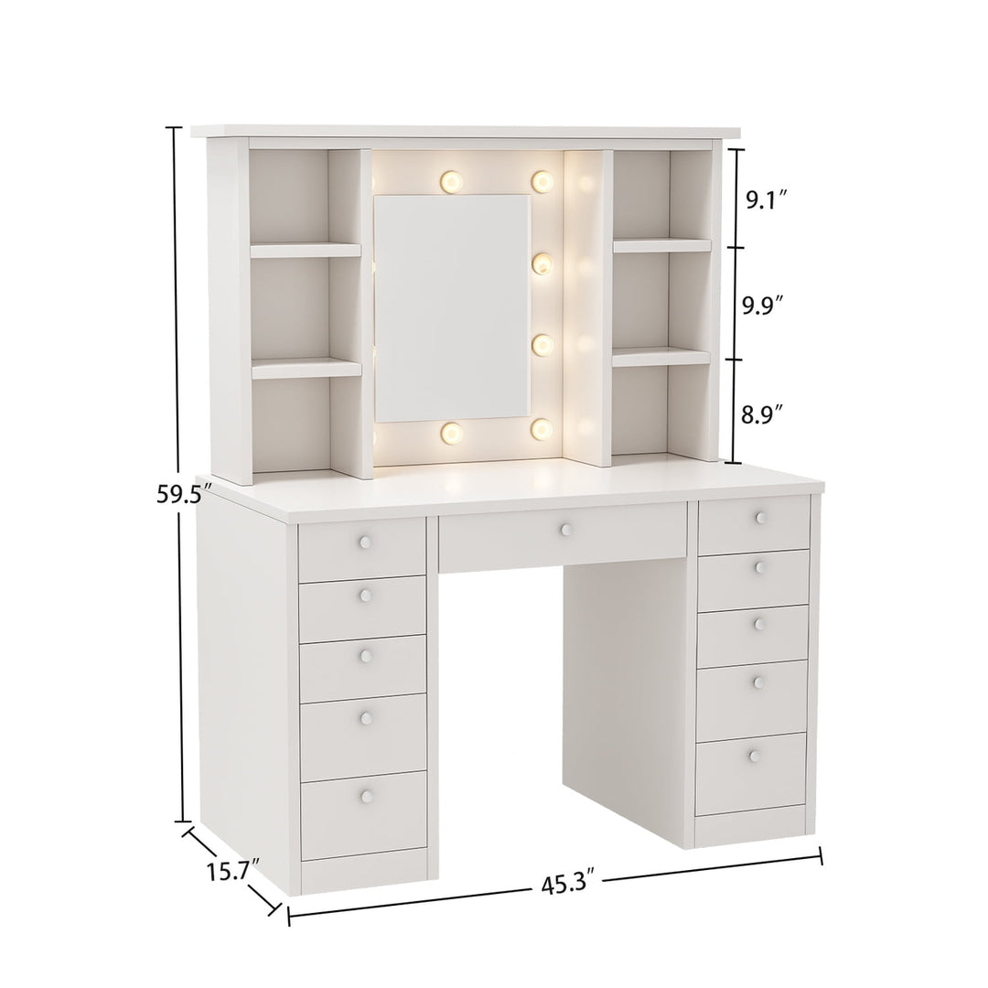 Hommoo Large Makeup Vanity Desk, Modern Vanity Set with Mirror and LED Lights for Bedroom, WhiteandGold Image 4