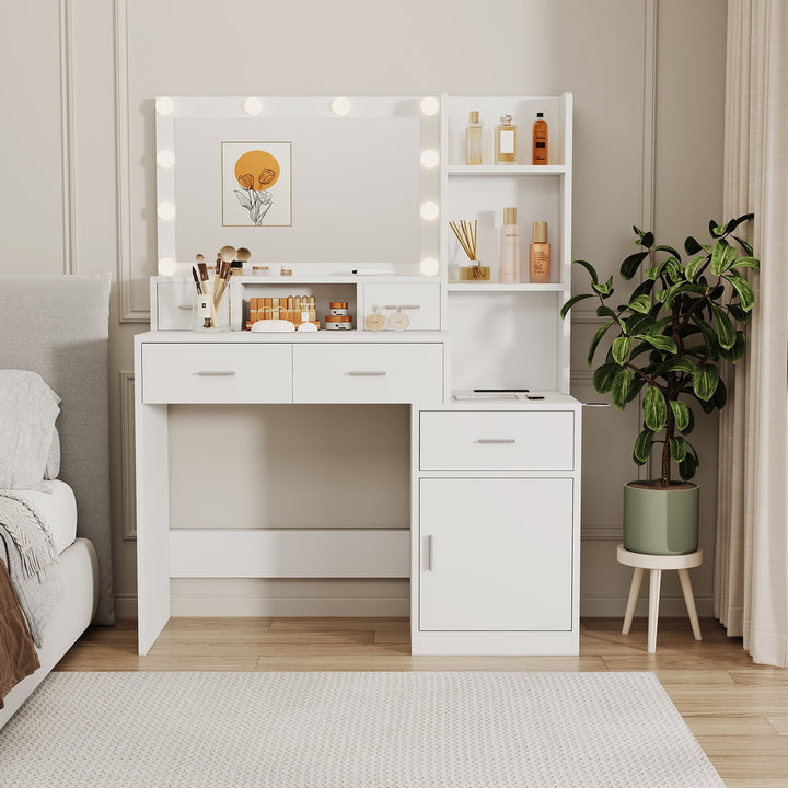 Hommoo Mirror Dressing Table With Drawers And Storage Cabinet,Dressing Table With Dressing Pad For Bedroom, Dressing Image 1