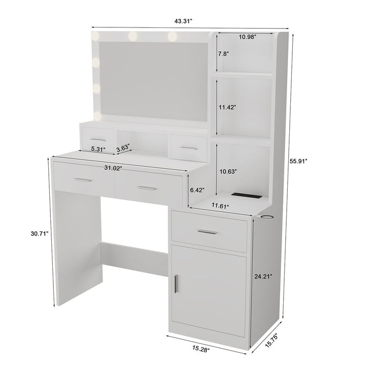 Hommoo Mirror Dressing Table With Drawers And Storage Cabinet,Dressing Table With Dressing Pad For Bedroom, Dressing Image 5