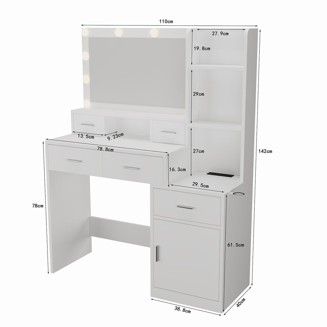 Hommoo Mirror Dressing Table With Drawers And Storage Cabinet,Dressing Table With Dressing Pad For Bedroom, Dressing Image 6