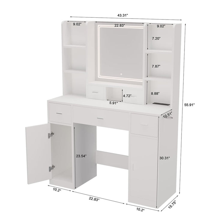 Hommoo Makeup Vanity Desk with Lights and Charging Station, White Vanity Set Makeup Table, Dresser Mirror Dressing Table Image 2