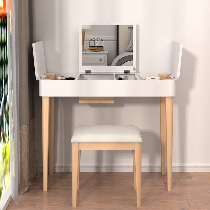 Hommoo Makeup Vanity with Solid Wood Legs and Flip-Up High Definition Mirror, Small Computer Desk for Writing Study Image 1