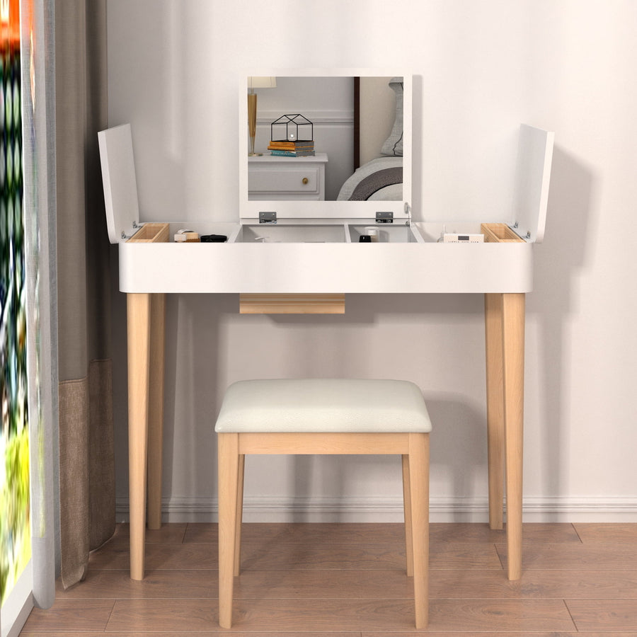 Hommoo Makeup Vanity with Solid Wood Legs and Flip-Up High Definition Mirror, Small Computer Desk for Writing Study Image 1