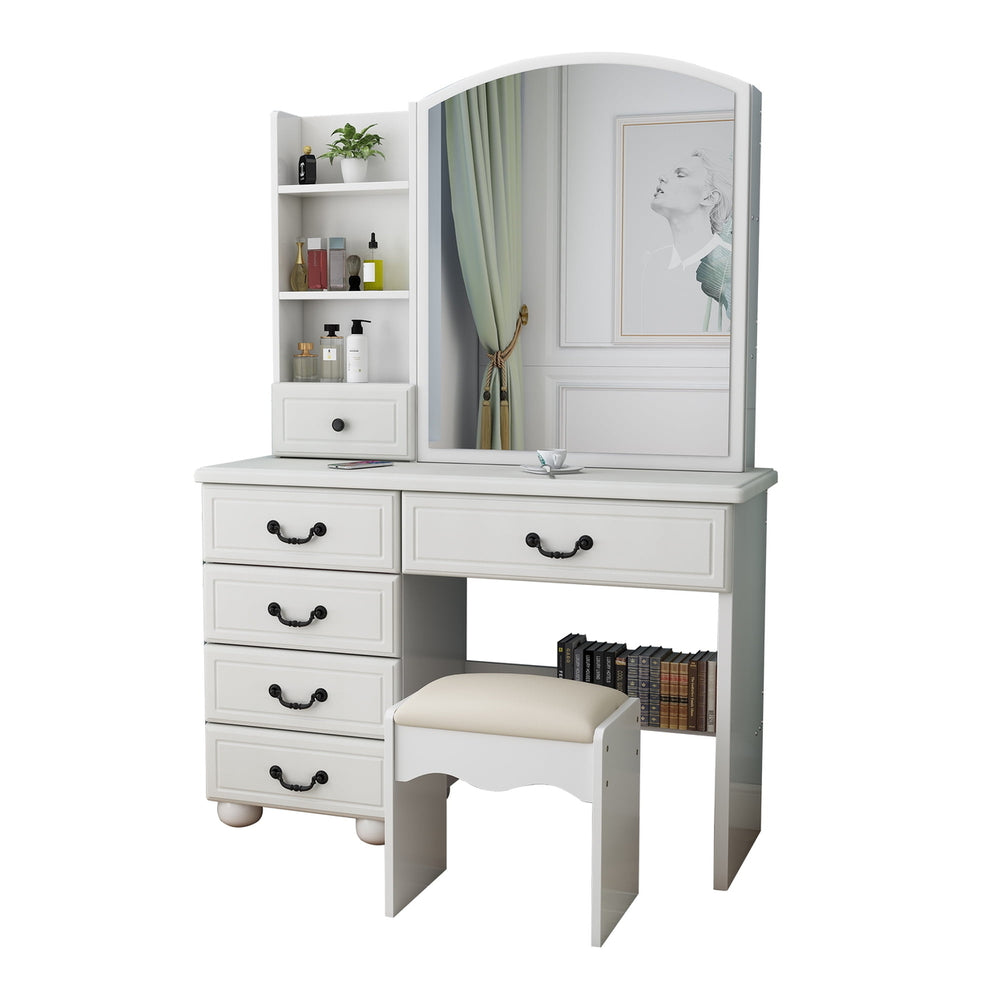 Hommoo Makeup Vanity with Mirror and Lights, Mid-Century Dressing Table 3 Color Lighting Brightness, White Image 2