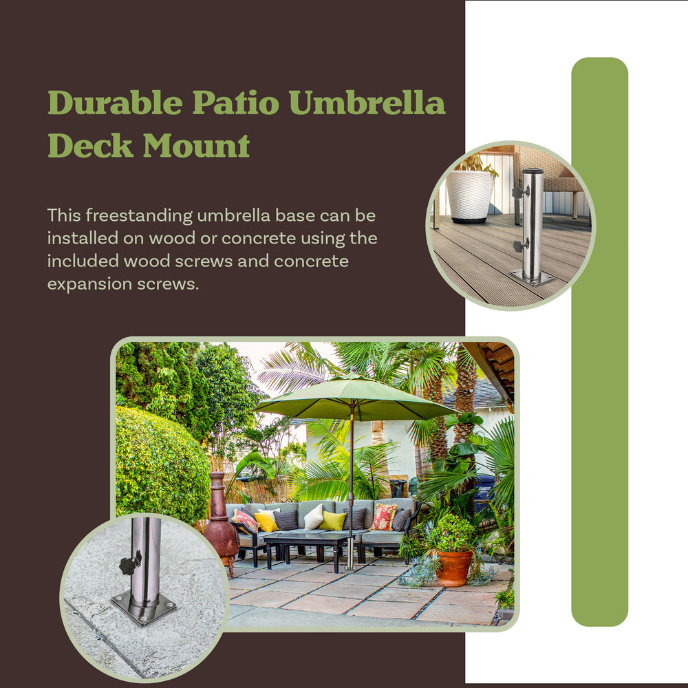 Deck Umbrella Base - Adjustable Inground Umbrella Stand for 1.25-2.2in Diameter Pole - Flagpole Holder or Patio Umbrella Image 2