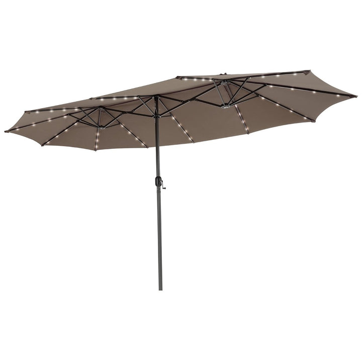 15Ft Patio Double-Sided Solar LED Market Umbrella Crank BeigeTanOrangeBurgundy Image 4