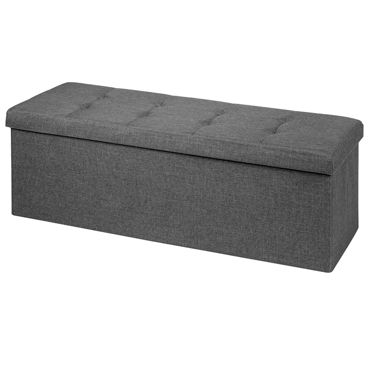 Costway Fabric Folding Storage Ottoman Storage Chest W/Divider Bed End Bench Light Grey\Drak Grey\Navy Image 5