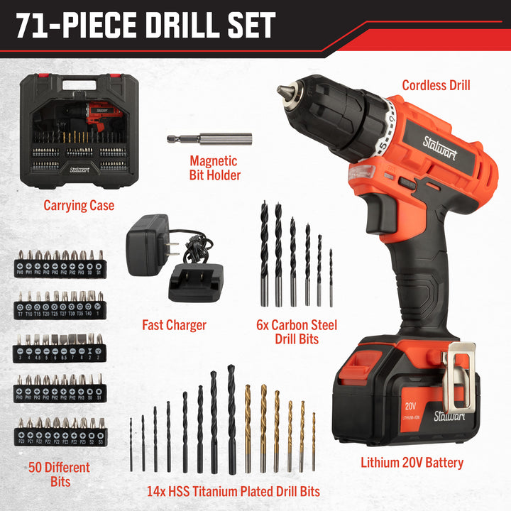 71-Piece Drill Set - 20V Cordless Drill with 21+1 Torque and Accessory Kit with Rechargeable Battery, LED Light, and Image 4