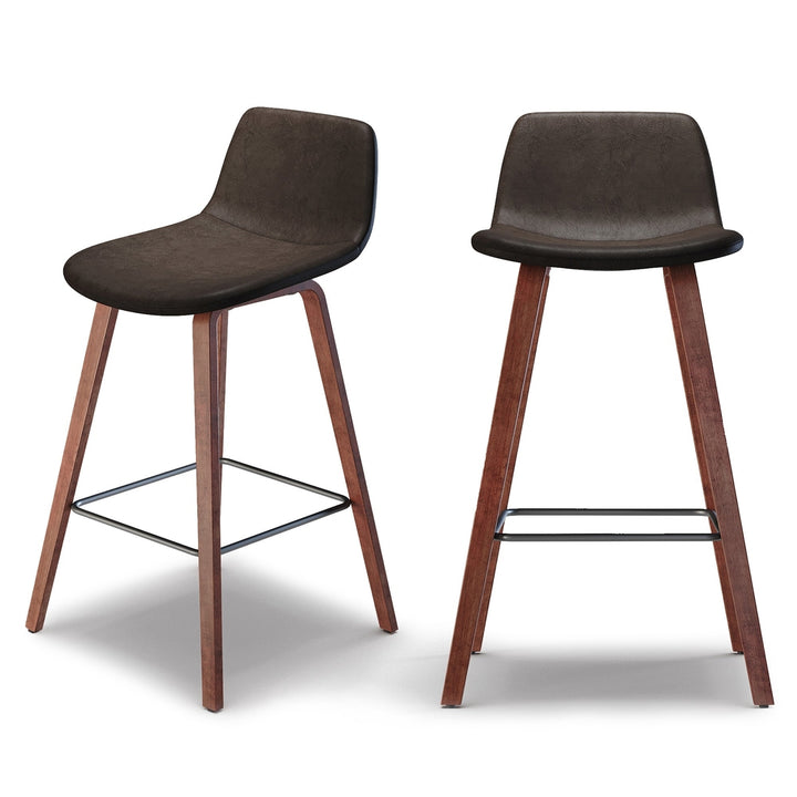 Addy Counter Stool Set of 2 26 Inch Mid Century Modern Upholstered Bentwood Legs Image 1