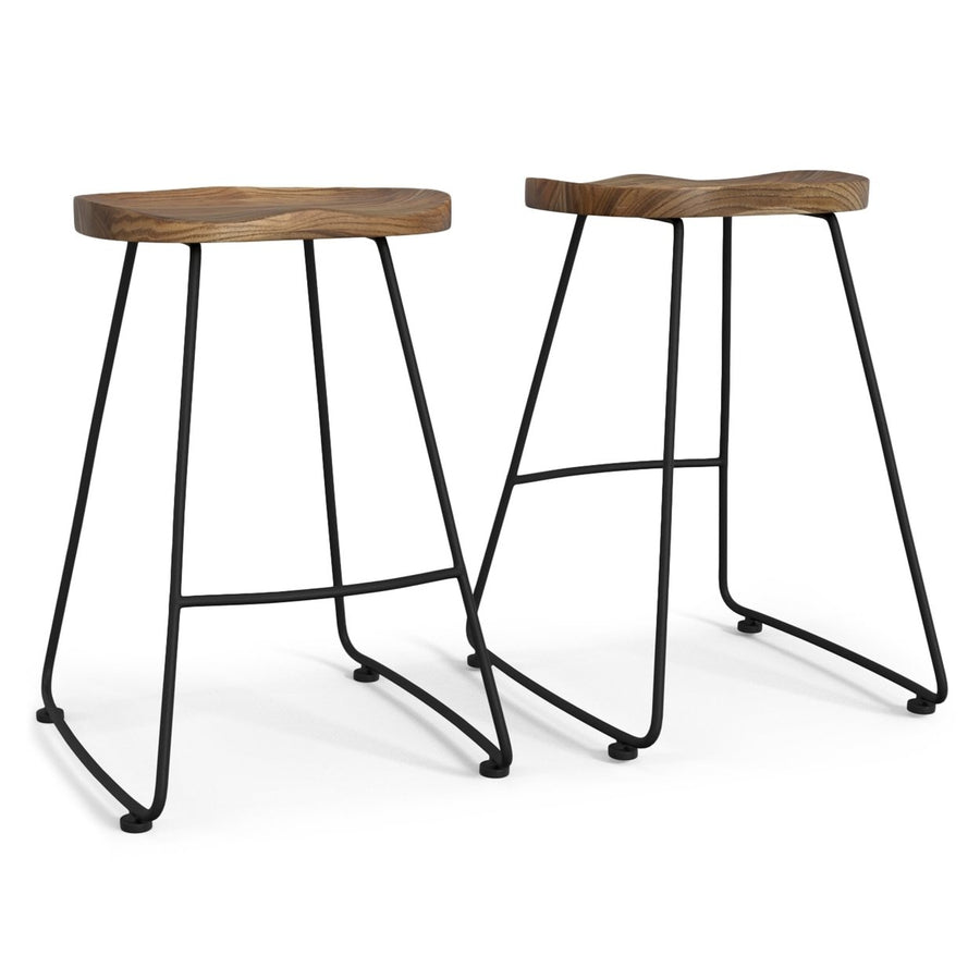 Amberly Counter Stool Set of 2 Rustic Elm Wood and Metal 24 Inch Height Image 1