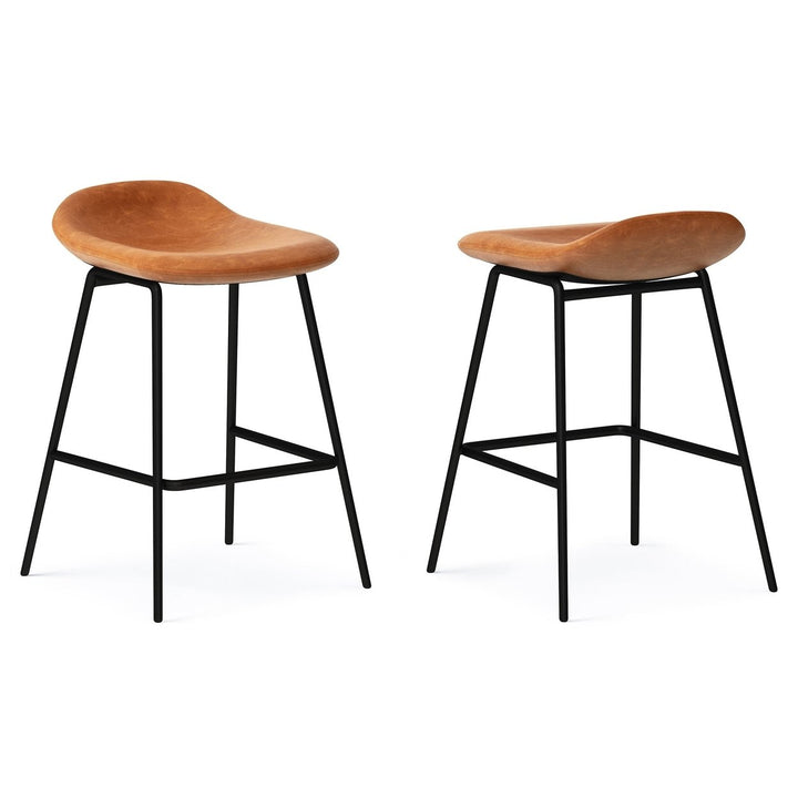 Dafney Set of 2 Counter Height Stools Durable Fabric Padded Seat Steel Legs Image 1