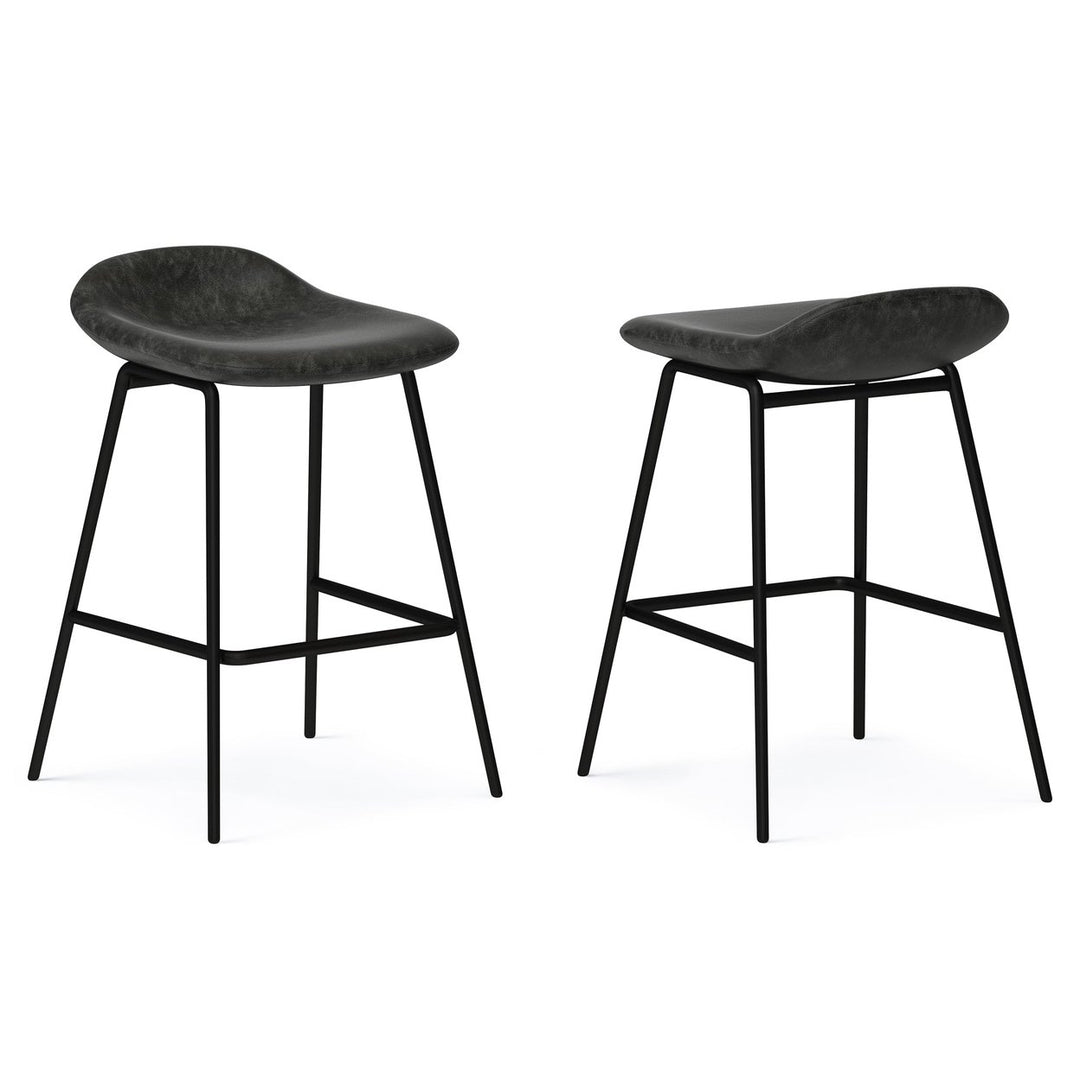 Dafney Set of 2 Counter Height Stools Durable Fabric Padded Seat Steel Legs Image 2