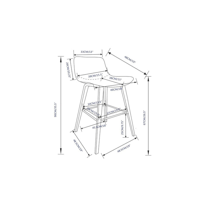 Addy Counter Stool Set of 2 26 Inch Mid Century Modern Upholstered Bentwood Legs Image 11