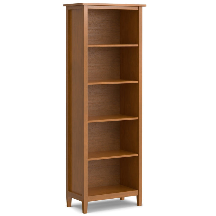 Warm Shaker 5 Shelf Bookcase Solid Wood Adjustable Shelves Light Golden Brown Image 1