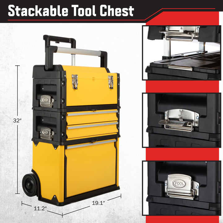 Rolling Tool Box with Wheels - Stackable Tool Box Organizer - Portable Metal Toolbox Tool Chest with Drawers for Garage Image 3