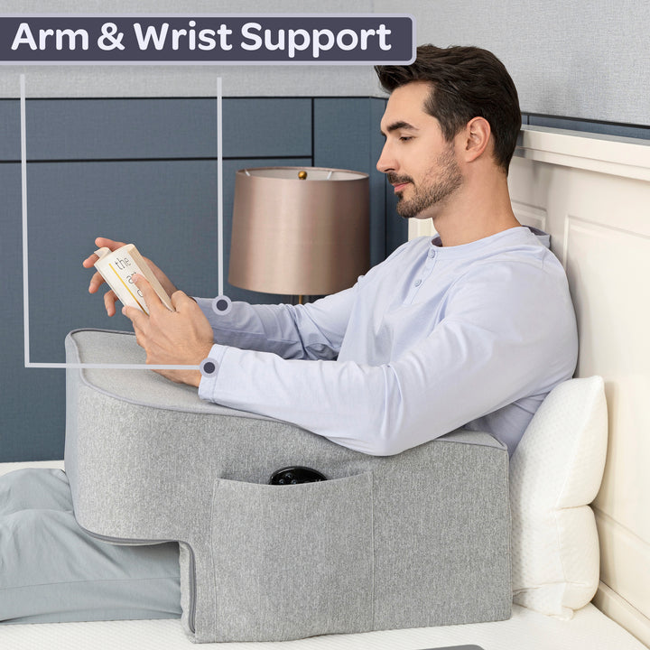 Reading Pillow for Gaming - Lap Desk Pillow with Arm Rests, Storage Pockets, and Removable Washable Cover Image 4