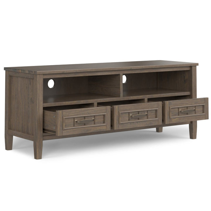 Lev Low TV Stand Solid Wood 20 Inch High Media Storage Accommodates 55 Inch TV Image 3