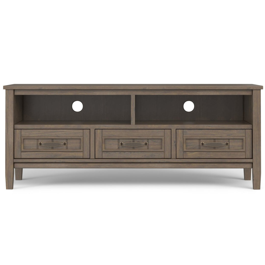 Lev Low TV Stand Solid Wood 20 Inch High Media Storage Accommodates 55 Inch TV Image 4