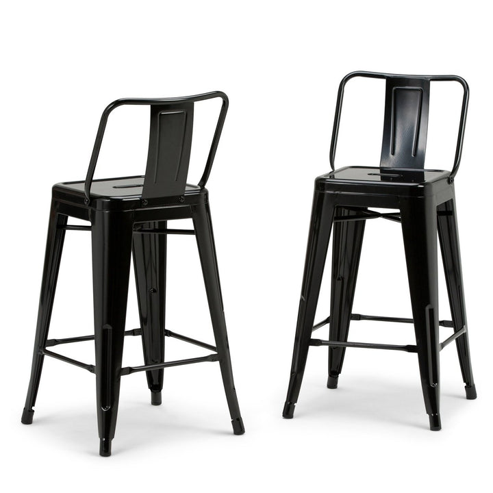 Rayne 24 Inch Metal Counter Height Stool Set of 2 Industrial Design Black Image 1