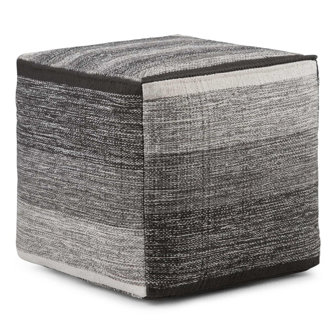 Naya Cube Pouf Handwoven Cotton Upholstered 16x16 inch Multi-functional Ottoman Image 1