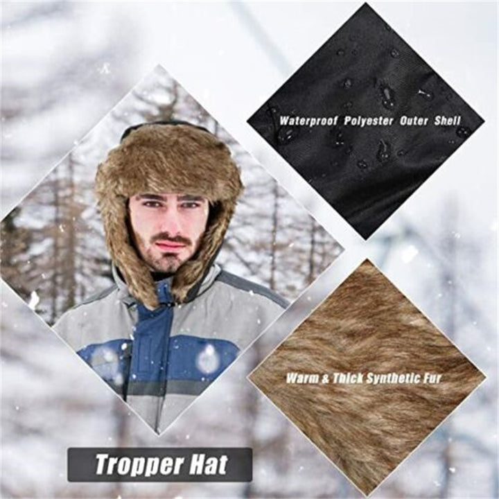 Mens Winter Trapper Aviator Trooper Earflap Warm Russian Waterproof Ski Hat Bomber Cap Russian Warm Ear Protectors Hats Image 2