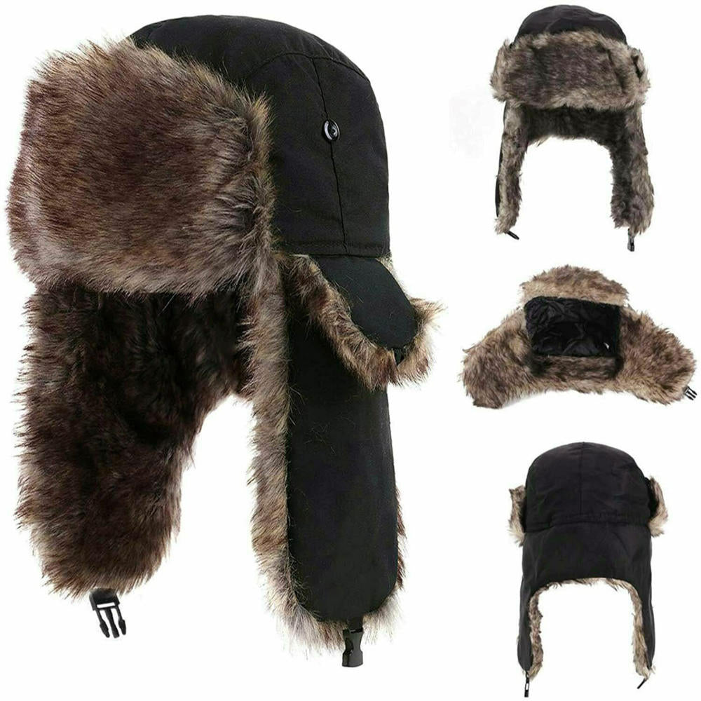 Mens Winter Trapper Aviator Trooper Earflap Warm Russian Waterproof Ski Hat Bomber Cap Russian Warm Ear Protectors Hats Image 3