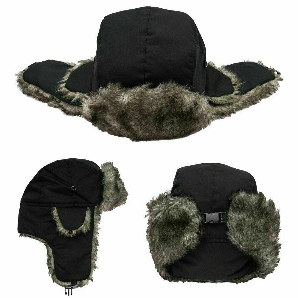 Mens Winter Trapper Aviator Trooper Earflap Warm Russian Waterproof Ski Hat Bomber Cap Russian Warm Ear Protectors Hats Image 4