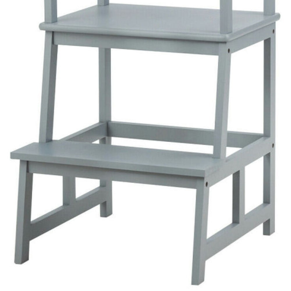 Hommoo Kids Wooden Kitchen Step Stool with Safety Rail-Gray, Kids Step Stool for The Bedroom, Bathroom, Kitchen Image 2