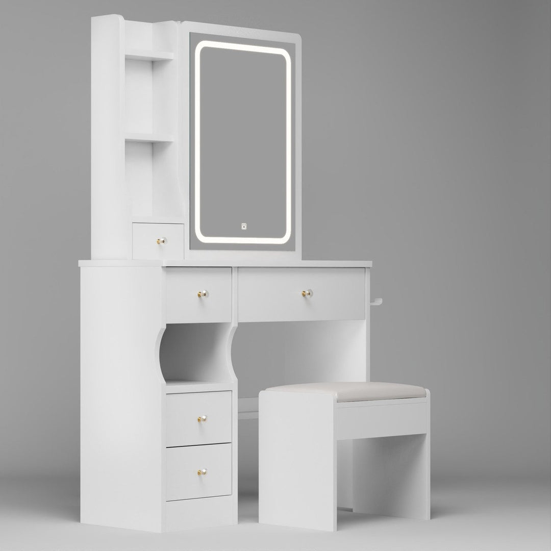 Hommoo Small Vanity with Adjustable Brightness Mirror for Samll Spaces, Makeup Vanity Desk with Drawers Image 5