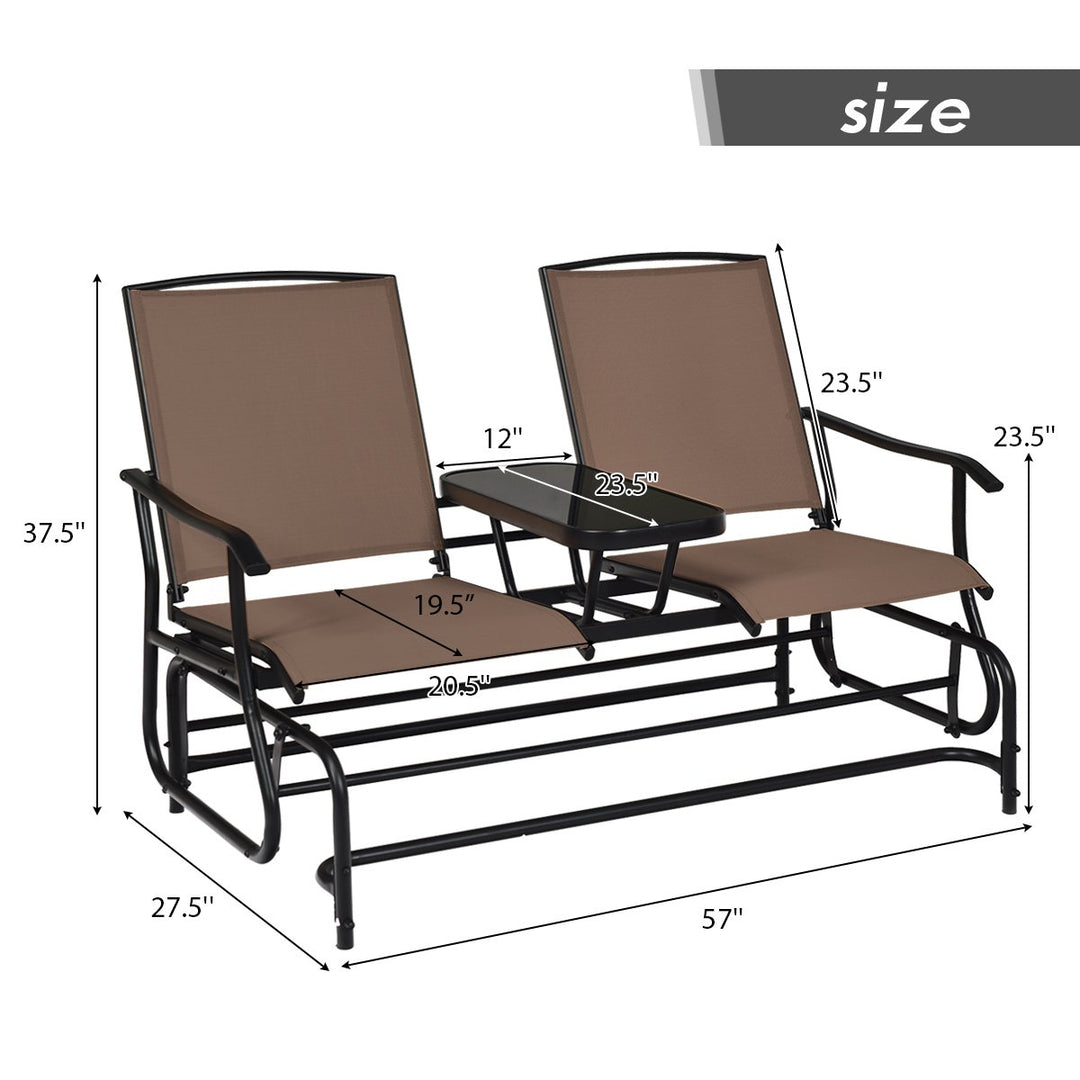 2 Person Patio Double Glider Loveseat Rocking with Center Table Image 3