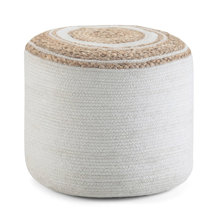 Serena Round Braided Pouf Jute Cotton 18-inch Indoor Accent Footstool Image 2