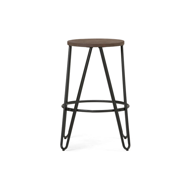 Simeon Counter Stool Industrial Style Solid Wood Seat Black Hairpin Legs 24" H Image 5