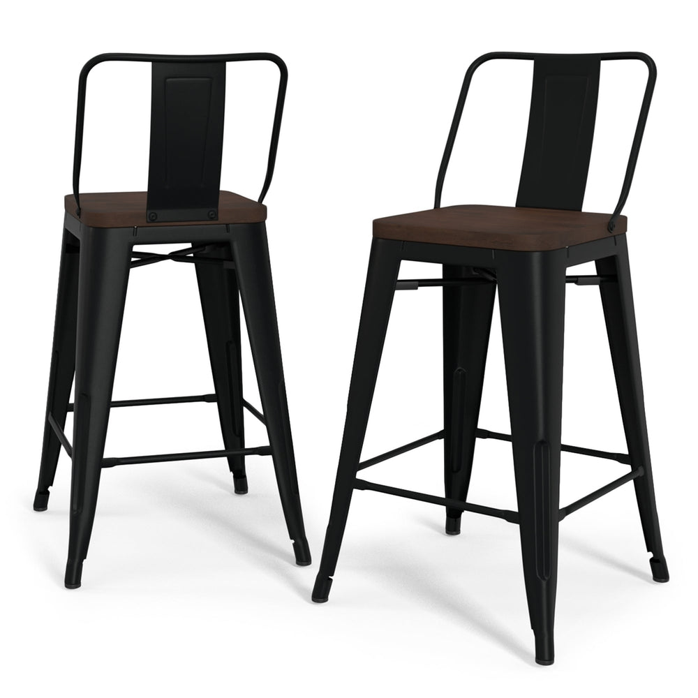 Rayne 24 Inch Metal Wood Counter Stool Set of 2 Industrial Style Mid Century Image 2