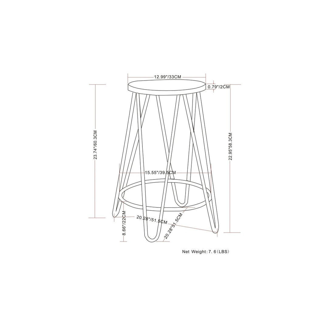 Simeon Counter Stool Industrial Style Solid Wood Seat Black Hairpin Legs 24" H Image 9