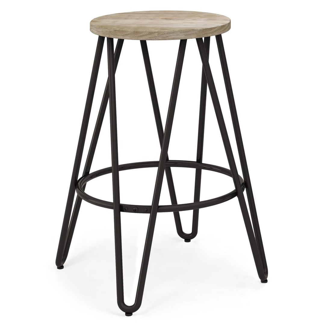 Simeon Counter Stool Industrial Style Solid Wood Seat Black Hairpin Legs 24" H Image 10