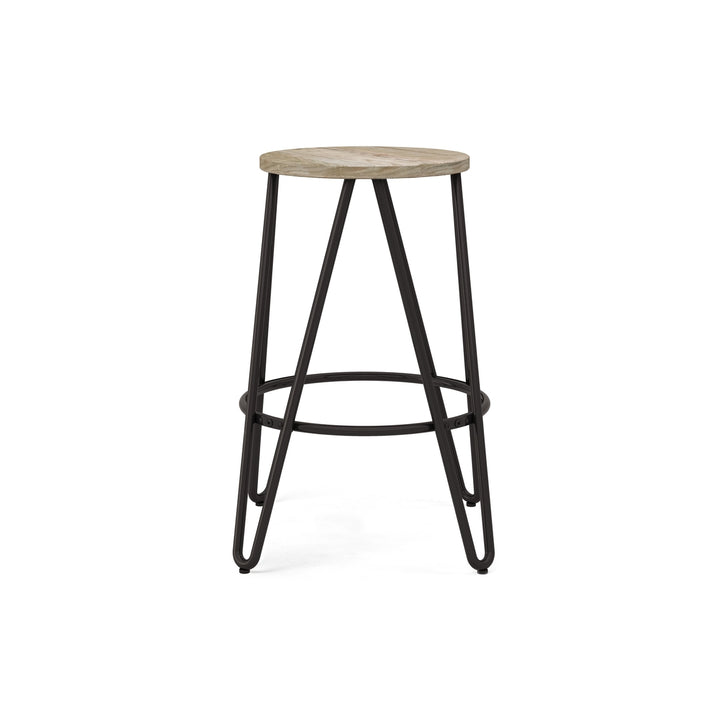 Simeon Counter Stool Industrial Style Solid Wood Seat Black Hairpin Legs 24" H Image 12