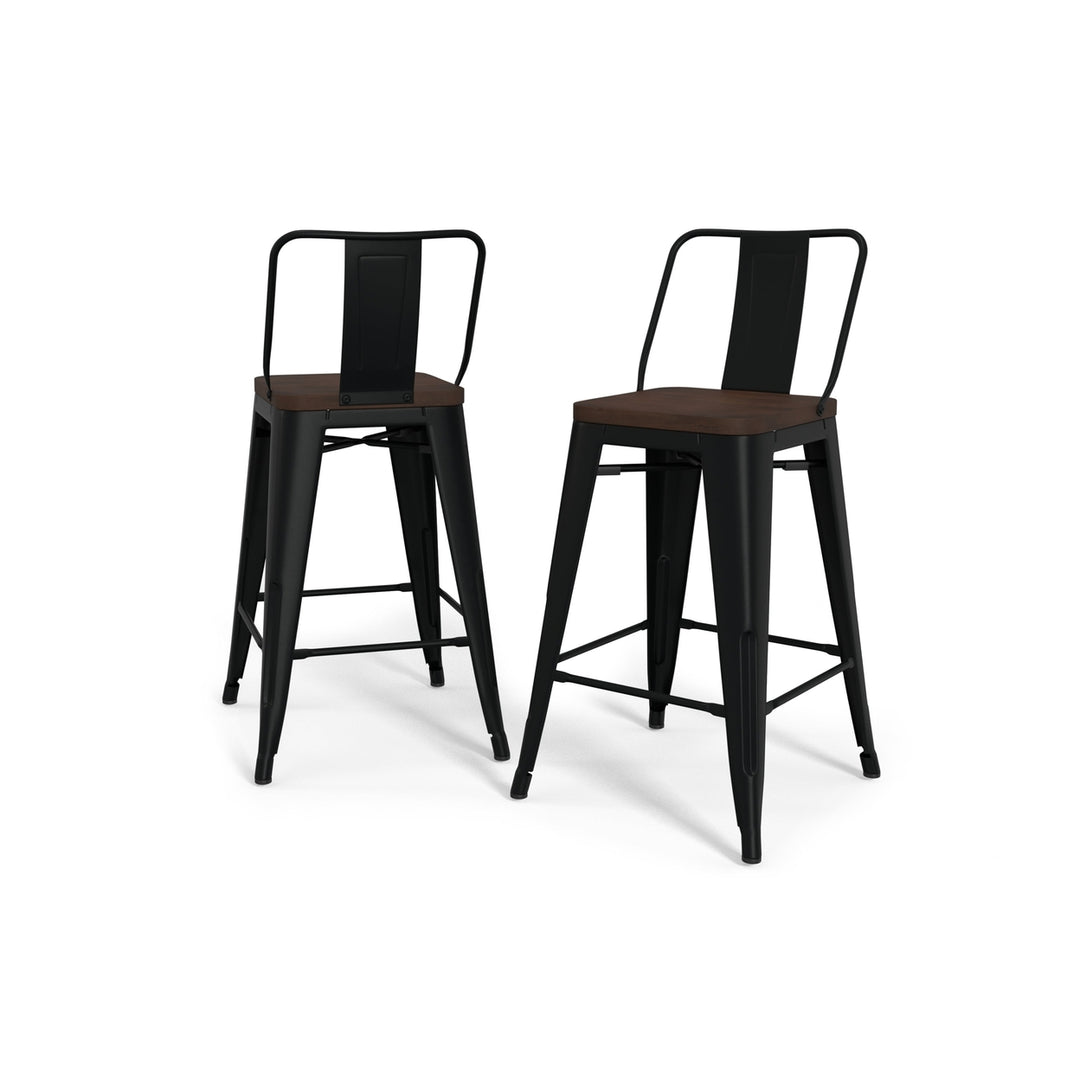 Rayne Metal Wood Counter Stool Set of 4 24 Inch Industrial Style Black Elm Image 2