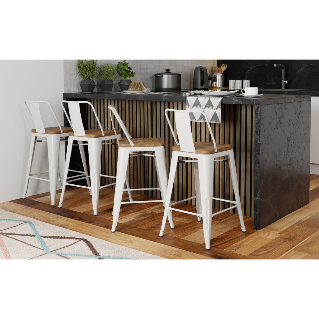 Rayne Metal Wood Counter Stool Set of 4 24 Inch Industrial Style Black Elm Image 3