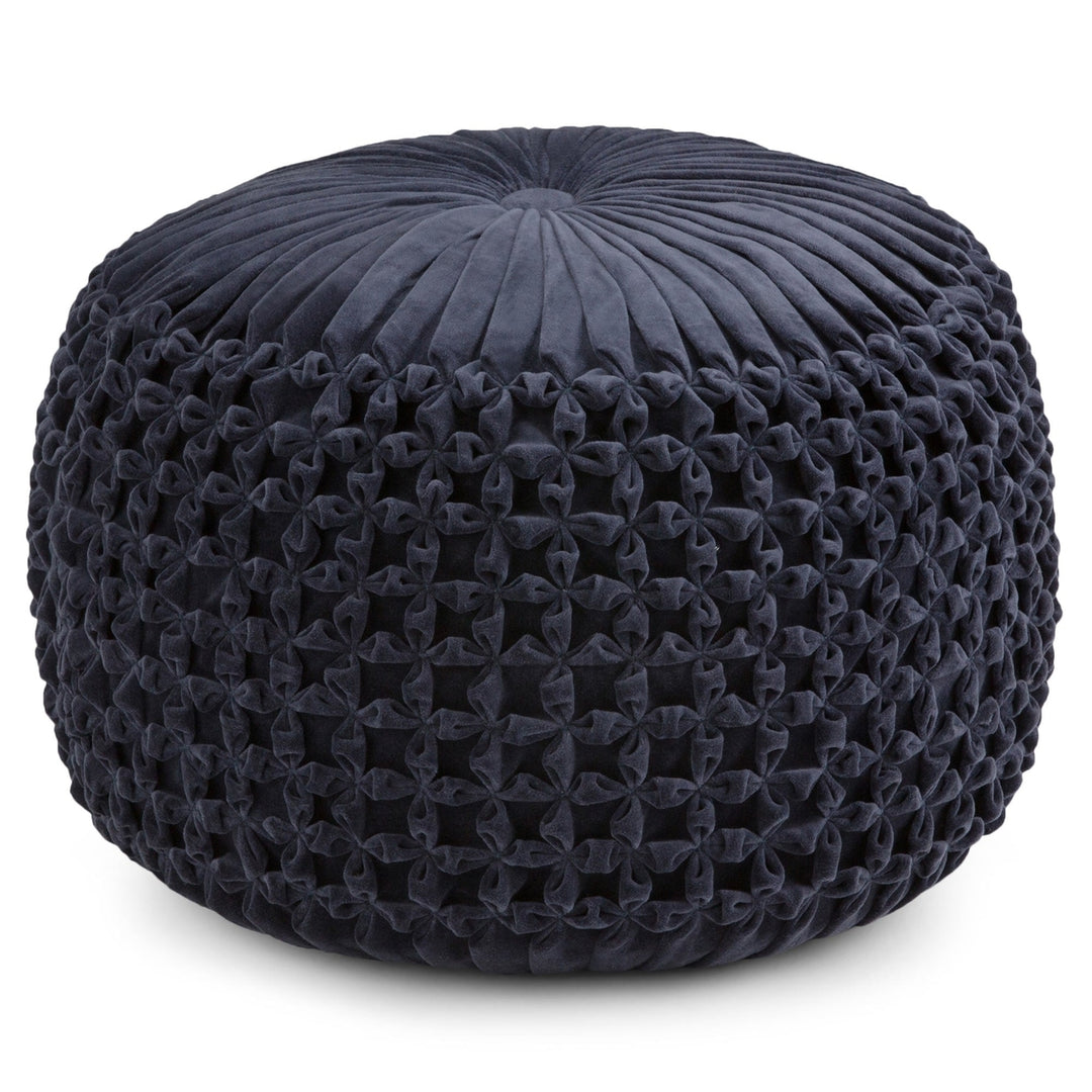 Renee Round Pouf Velvet Ottoman 20in Tufted Accent Seat Living Room Bedroom Image 1