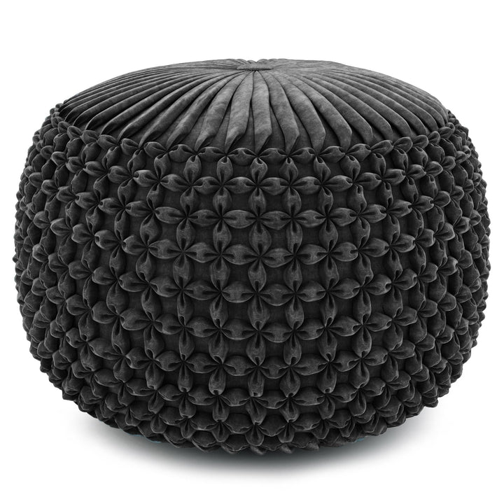 Renee Round Pouf Velvet Ottoman 20in Tufted Accent Seat Living Room Bedroom Image 2