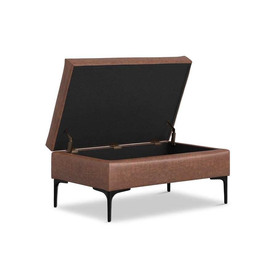 Rebecca Rectangular Coffee Table Storage Ottoman with Lift Up in Distressed Vegan Leather Image 1