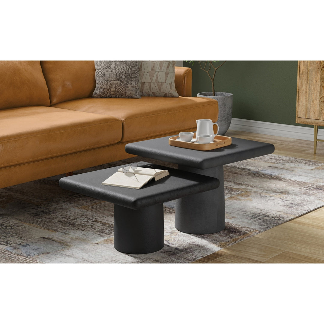 Zachary Coffee Table Set 2 Piece Nesting Graphite Black Nickel Metal Tables Image 2