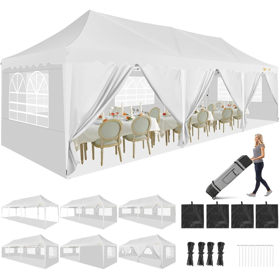 Hommoo 10x30Ft Party Tent with 5 Sidewalls, Outdoor Canopy Tent Wedding Gazebo Image 1