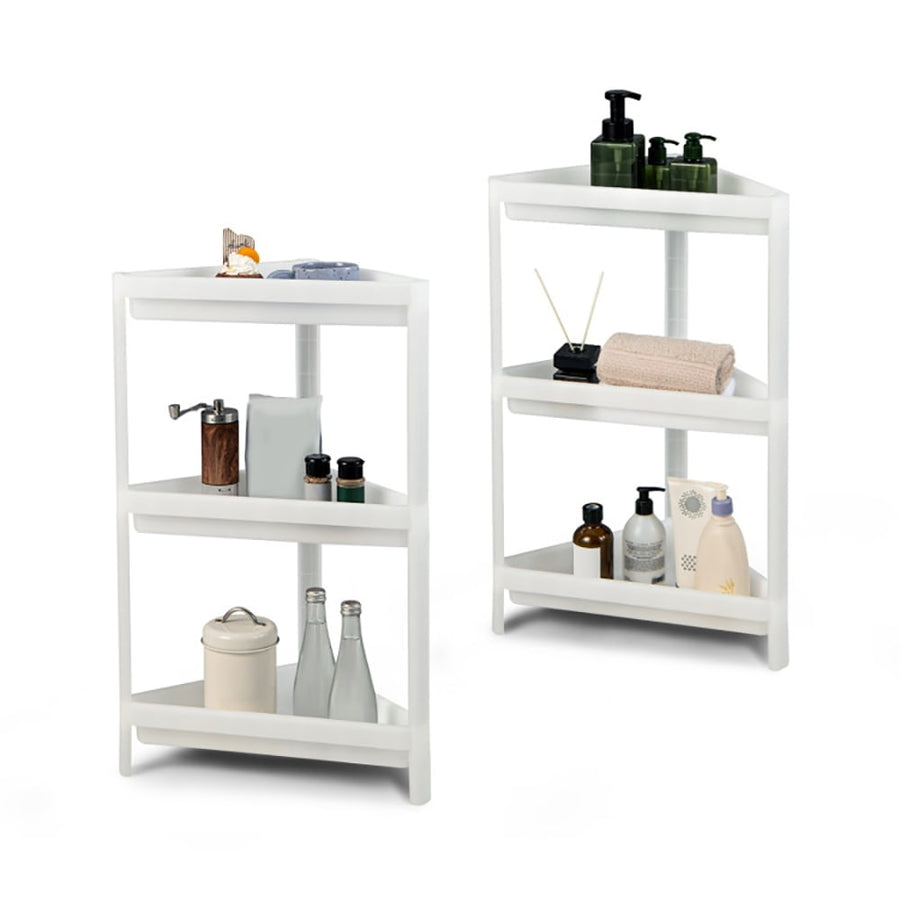 Hommoo 2 Pack 3-Tier Detachable Floor Corner Shower Shelf with Drainage Holes-White Image 1