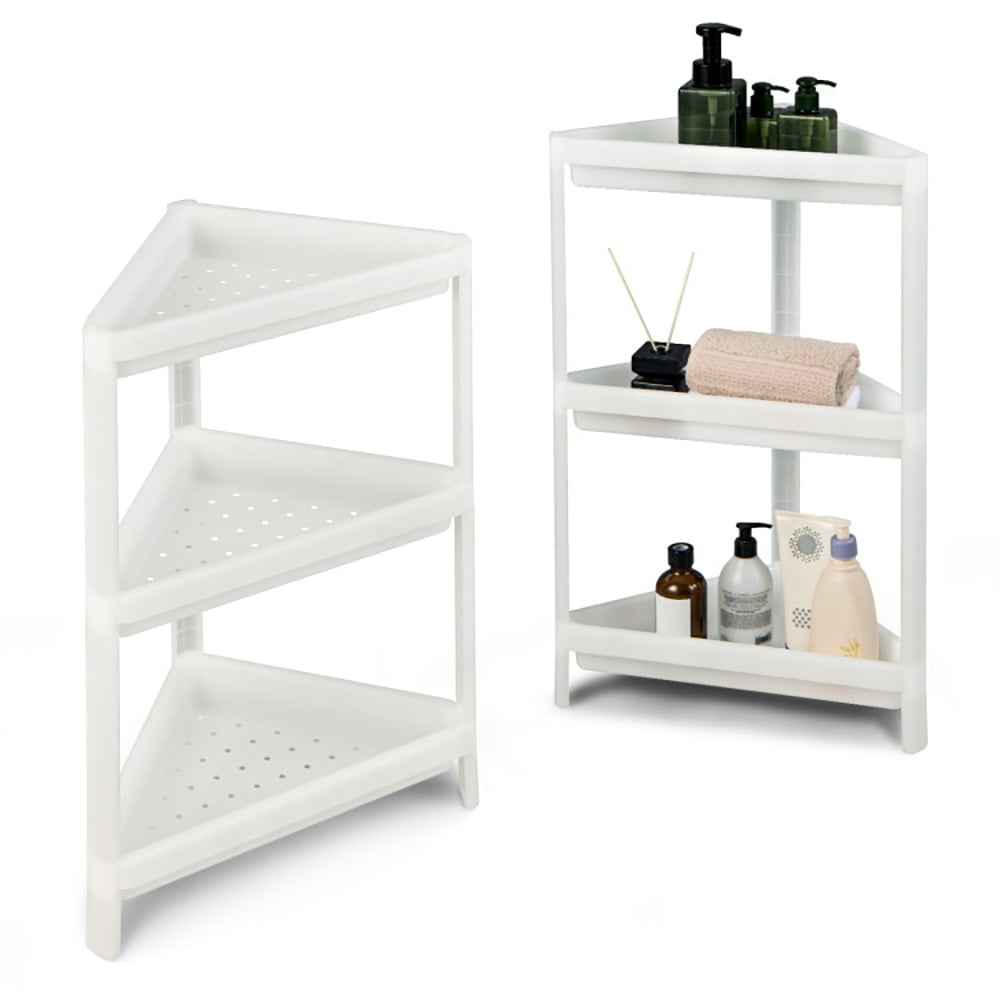 Hommoo 2 Pack 3-Tier Detachable Floor Corner Shower Shelf with Drainage Holes-White Image 4