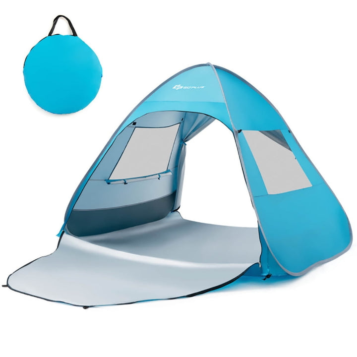 Hommoo Automatic Pop-up Beach Tent with Carrying Bag-Blue, Beach Shade Tent, Easy Pop Up Beach Shade Beach Tent Image 1